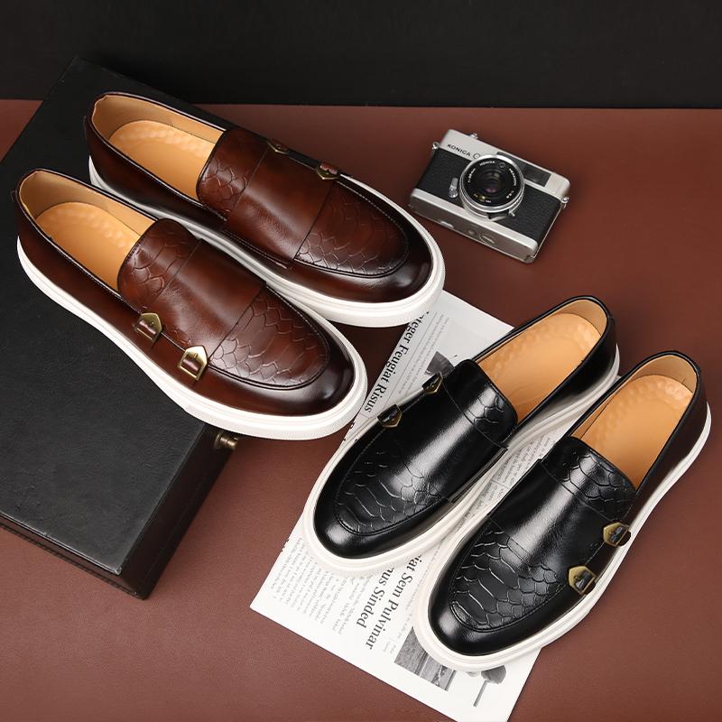 Fashion Luxury Mens High Quality Leather Casual Shoes Men Brown Business Men Slip-on Shoes All-Match Loafers Handmade Men Driving Flats