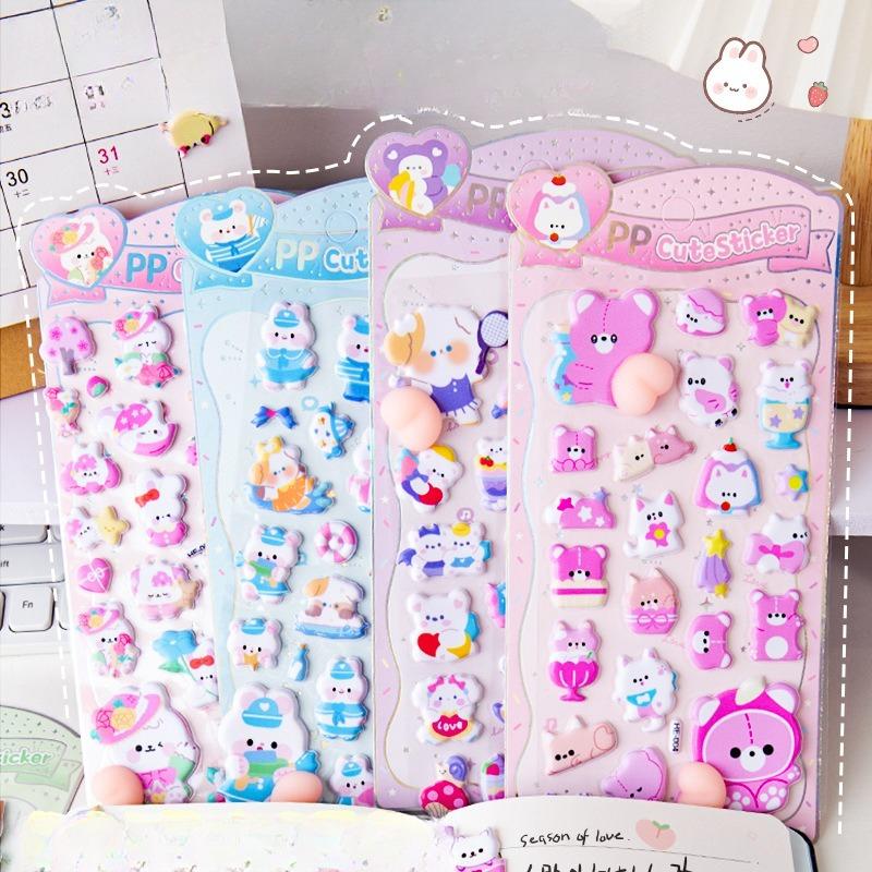 3D Bunny Cat Squishy Stickers Diy Scrapbook Water Bottle Decals Cute Stress Ease Peach Stickers For Kids Good Gift