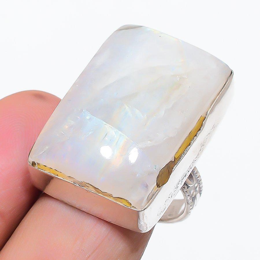 Natural Moonstone Gemstone 925 Sterling Silver Jewelry Ring Size 9.5 B3i68