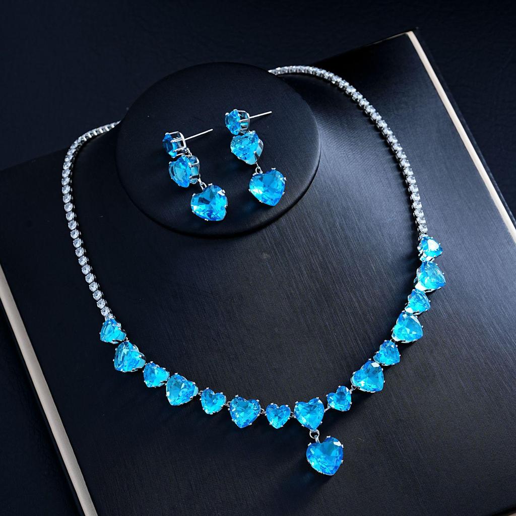 Elegant Zirconia Water Drop Necklace & Earring Set - Versatile Luxury for Brides and Evening Wear