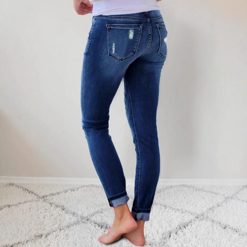 High-Waisted Stretch Denim Jeans Women Distressed Pencil Pants With Leopard Patch Detail Urban Casual Slim Fit