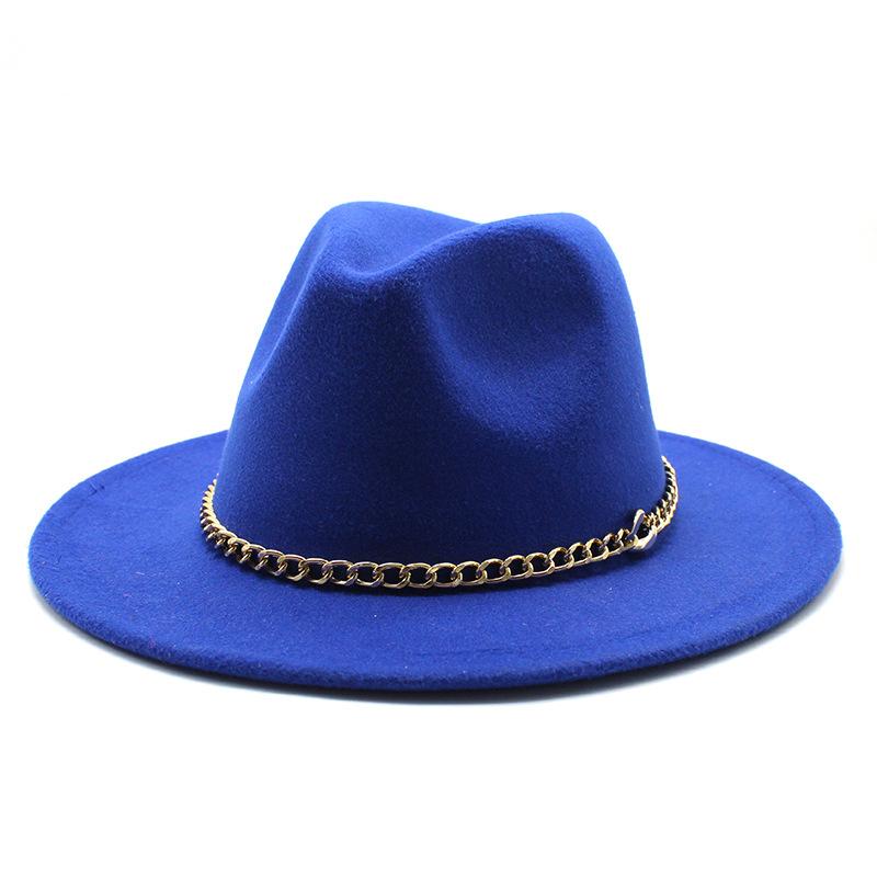 2021 Season Big Eaves Hat Flat Edge Top Hat Men'S And Women'S Chain Woolen Jazz Hat