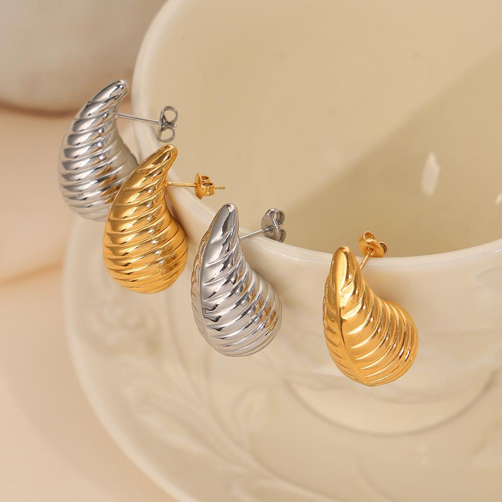 New Style Fashion Personalized Titanium Steel Gold-Plated Water Drop Texture Stud Earrings Simple Niche Earrings Jewelry Women