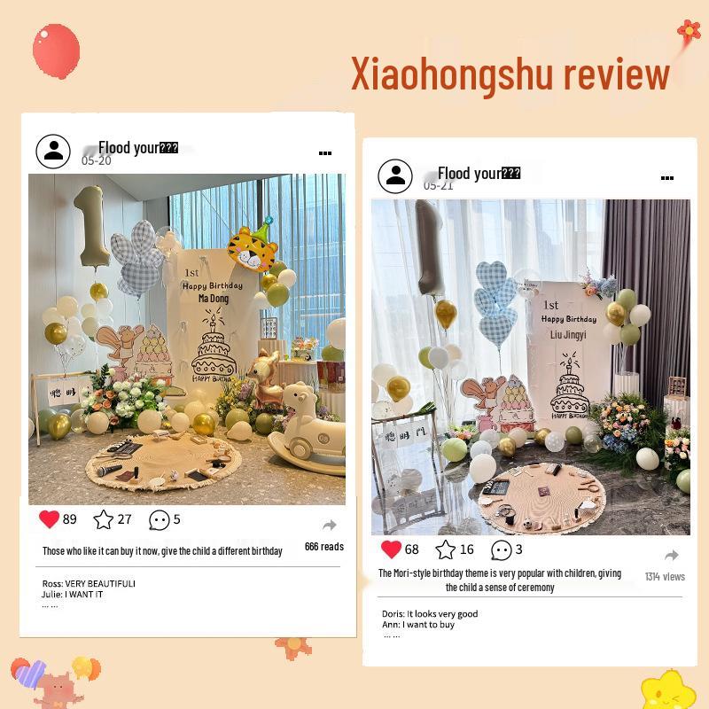 Korean Style First Birthday Decoration Set: Baby's 1st Year Balloon Backdrop