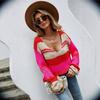 Spring New Spliced V-neck Loose and Lazy Large Size Valentine's Day Slim Sweater
