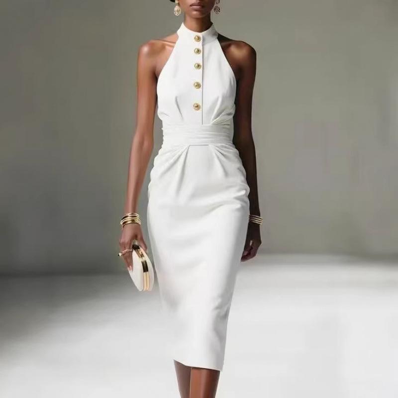 Solid color dress European and American elegant dress simple hot-selling dress S