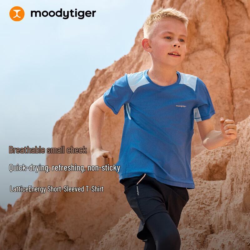 Moodytiger Boys Quick-Dry Plaid Short-Sleeve T-Shirt 130