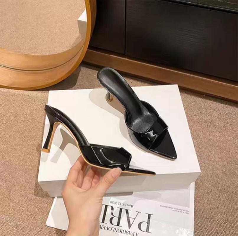 Women's High Heel Slippers Thin Heels Pointed Toe Solid Slippers Women Dress Banquet Summer Lovely Concise Zapatillas De Mujer