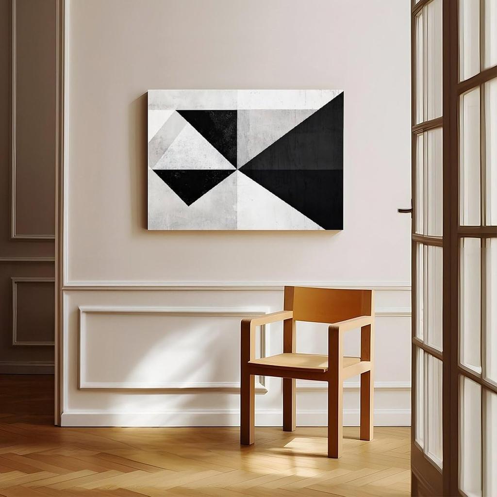 Minimalist Black & White Triangle Wall Art - Modern Geometric Abstract Canvas - Sleek & Stylish Home Decor Vintage Wall Decoration Famous Oil