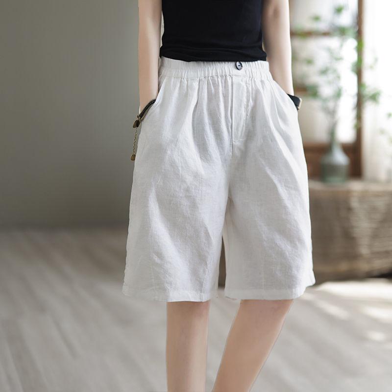 2023 Summer High Waist Retro Literary Wide-Leg Casual Plus Size Five-Point Pants