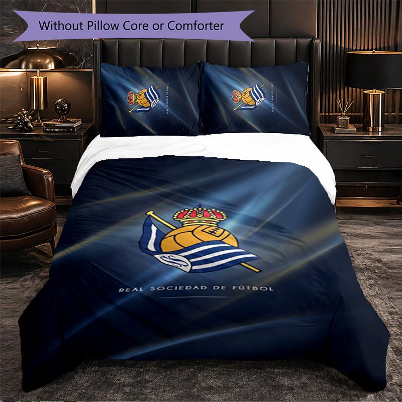 Biancheria da Letto a Tema Real Sociedad FC Set 3 Pezzi Copripiumino Biancheria da Letto Decorativa Per Camera Teen Decorazione Casa