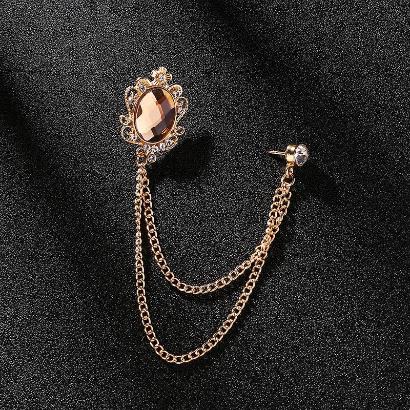 Korean Luxury Exquisite Crown Tassel Corsage Inlaid Gemstones Suit Brooches for Men Host Designer Business Banquet Jewelry Gifts