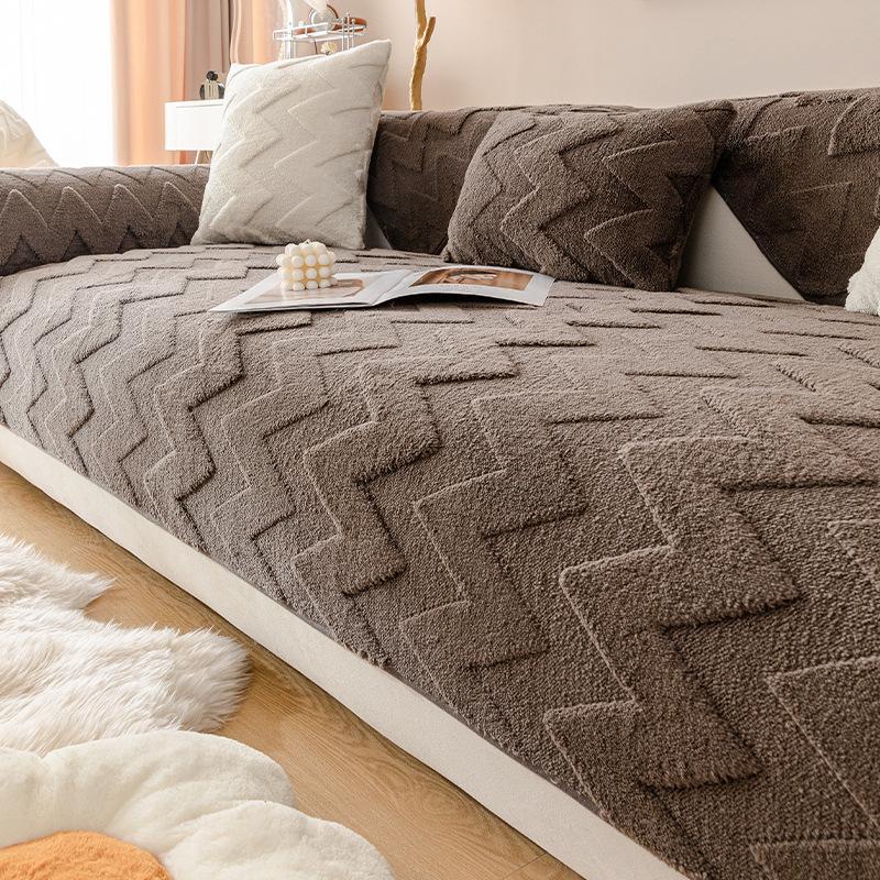 Solid Plush Sofa Cover Winter Thickened Sofa Cushion Cream Style Anti Slip Dust Multi-color Optional Comfortable Towel Cloth