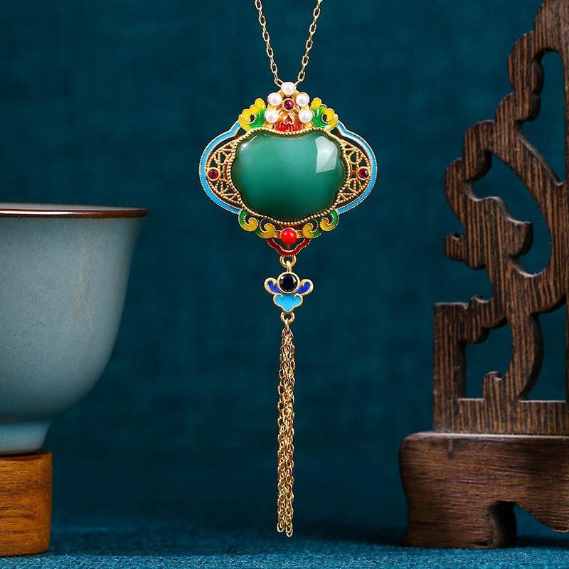 Meier New chinoiserie chinese style enamel imitation jade necklace summer women's classy hot style