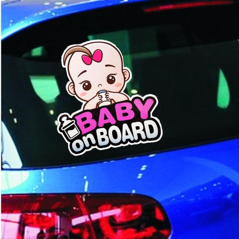 Cute Girl Baby on Board Car Sticker Cartoon Design Waterproof PVC Decal Vehicle Safety Warning Sign for Car Window