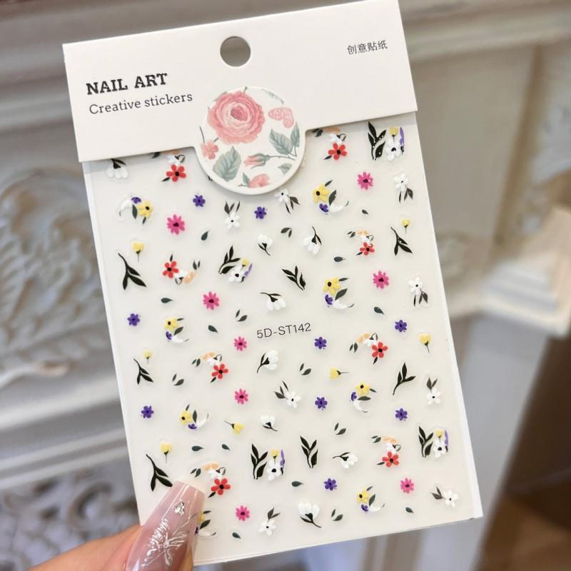 Small Fresh 5D Nail Stickers Embossed 3D Flower Ins Style Waterproof