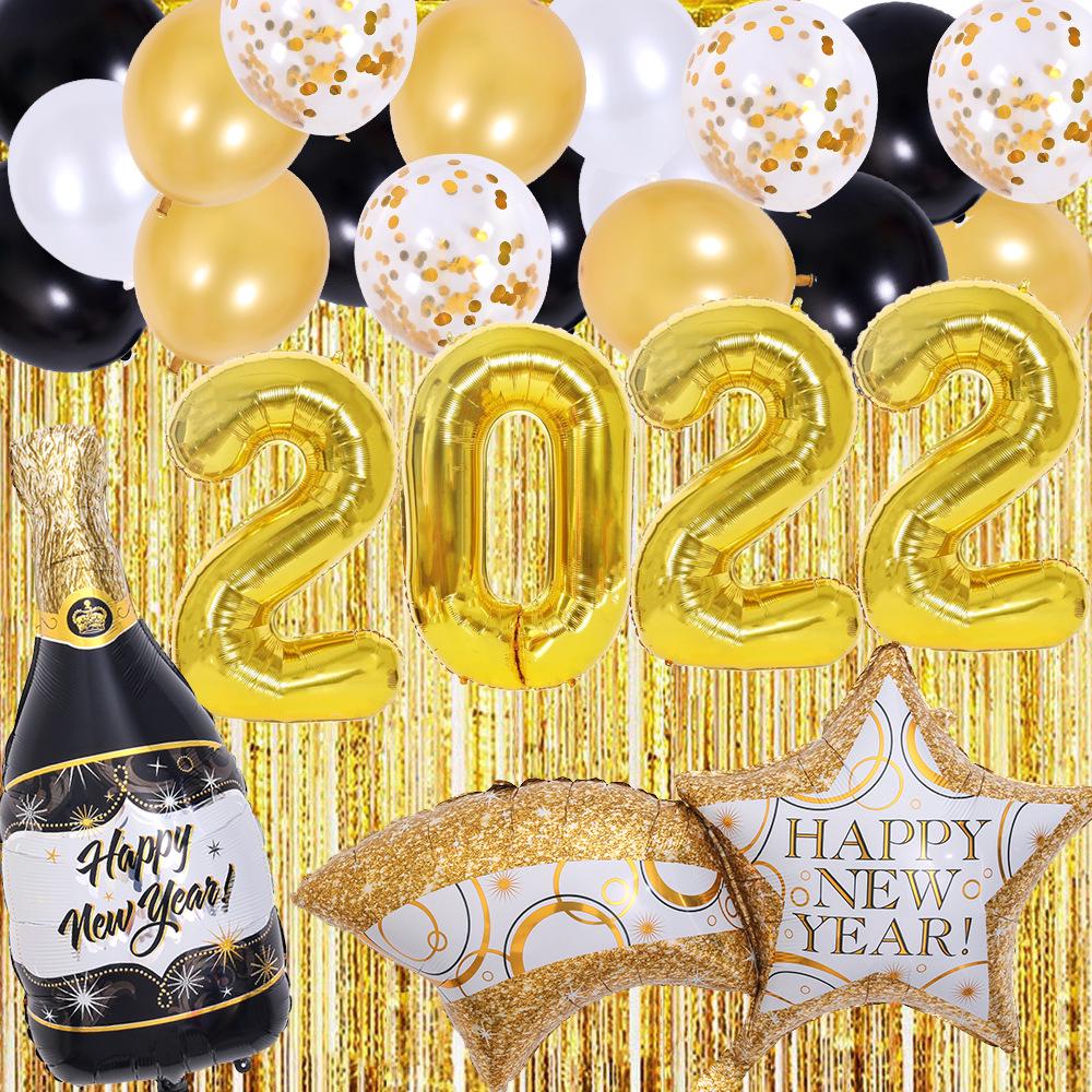 2026 Happy New Year Black Gold Balloon Set – Digital and Foil Decorations