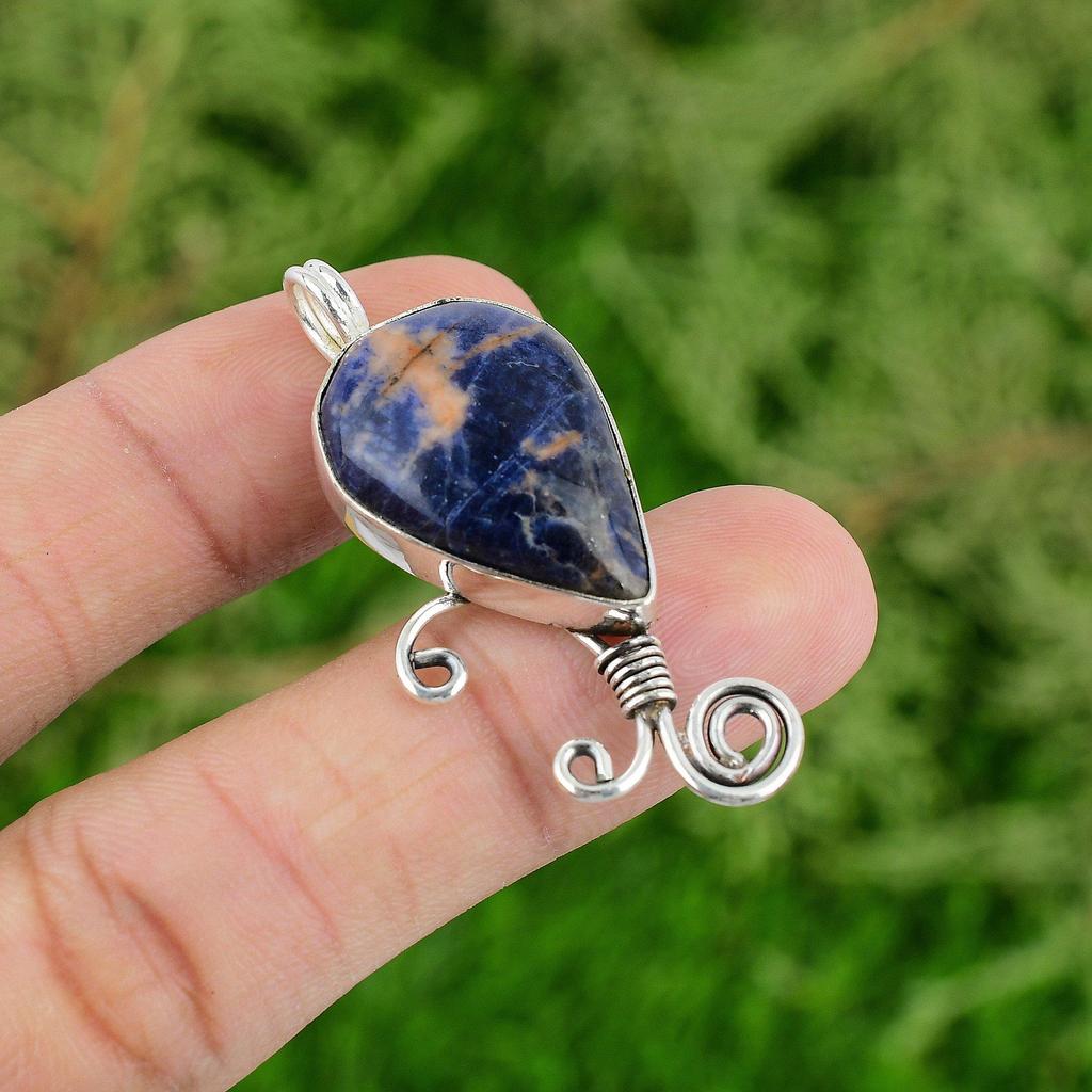 Daughters Day Deal Natural Sodalite Engagement Elegant Bezel Pendant 925 Silver