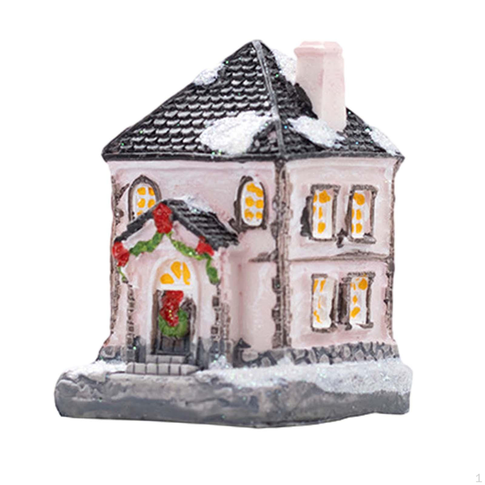 

Рождественский снежный дом, домашний декор, светящаяся бревенчатая хижина, фигурка из смолы для помещения