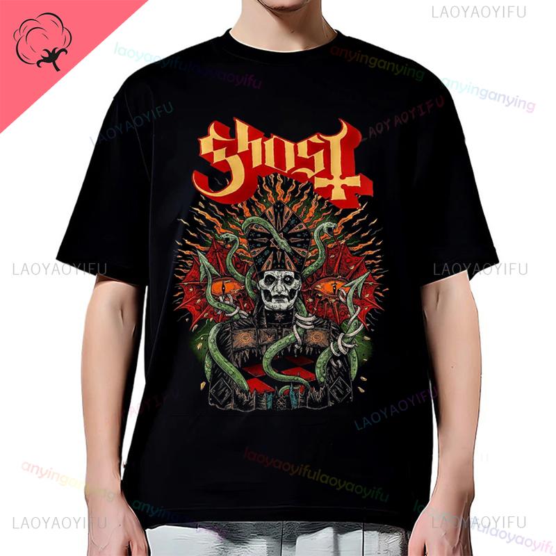 Y2K-Ghost-Band-T-shirt Mens Rock Band Graphic Pattern Cotton T-shirt Casual Vintage Horror Style Harajuku Short-sleev Women Top