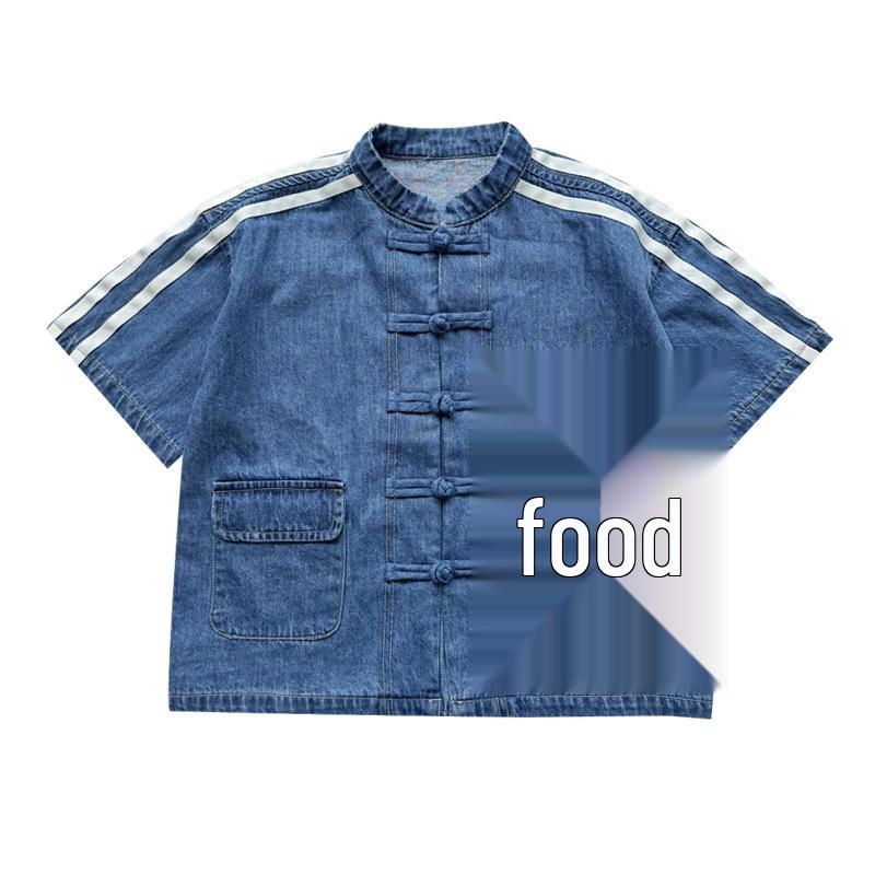 Boys’ Short-Sleeve Denim Chinese Tang Jacket - 2026 Summer New Arrival 90 cm