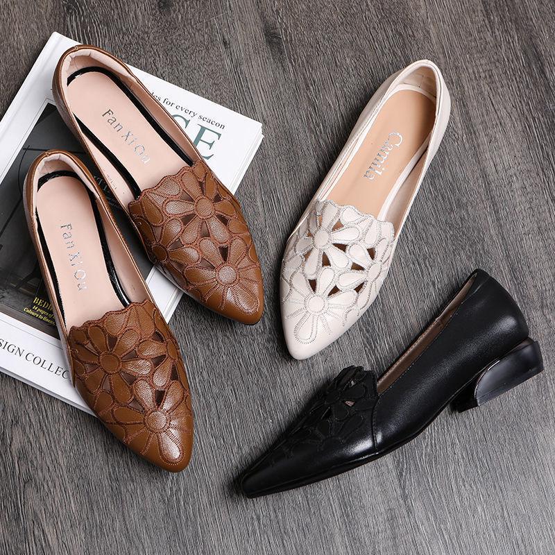 Fashionable Thick Heel Soft Sole Embroidered Shoes Breathable Large Size Lightweight Versatile Women's Shoes