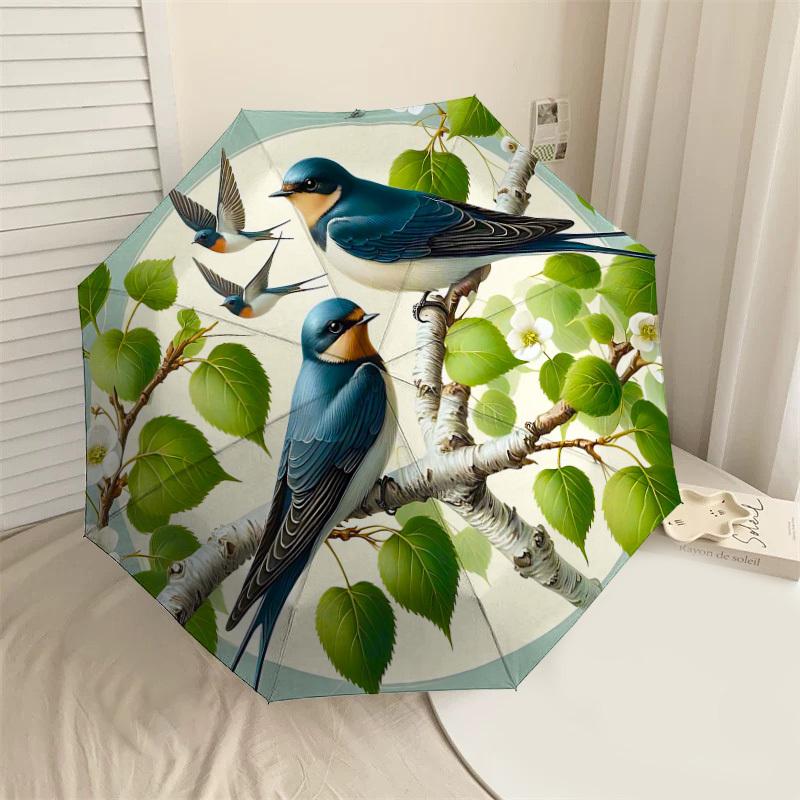 

1PC Birds Flowers Umbrella-8-Rib Reinforced, Automatic Open, Lightweight & Durable, Fashion Accessory for Outdoor-L0350