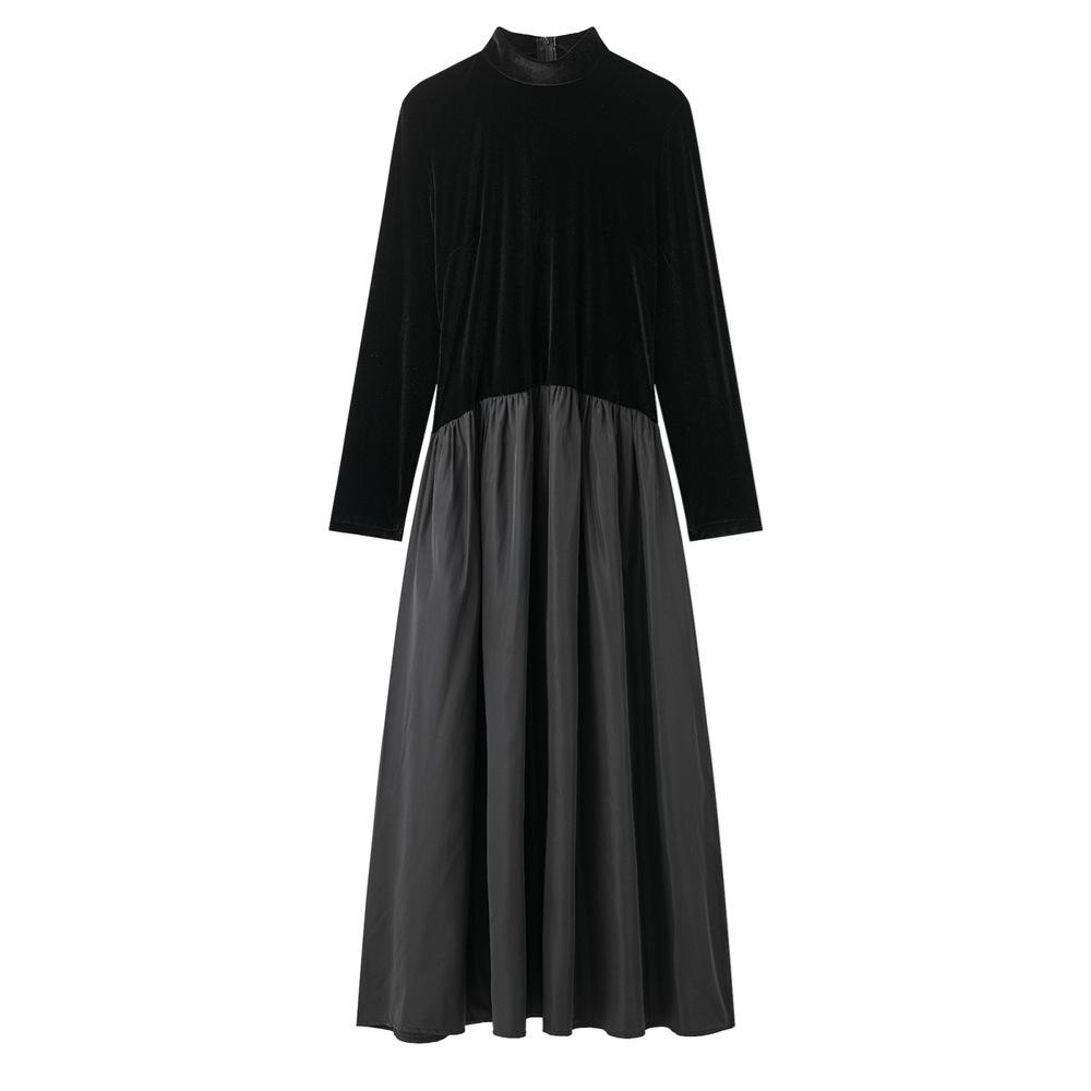 

Women s Spring 2025 Velvet Patchwork Waist-Slimming Dress Medium