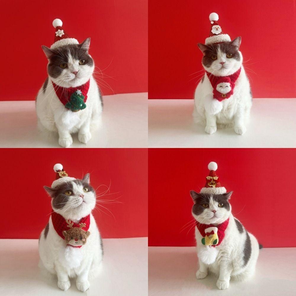 Reusable Christmas Cat Hat Red Autumn Winter Xmas Cat Custom Cute Cartoon Decorative Pets Dress Up Supplies for Dogs