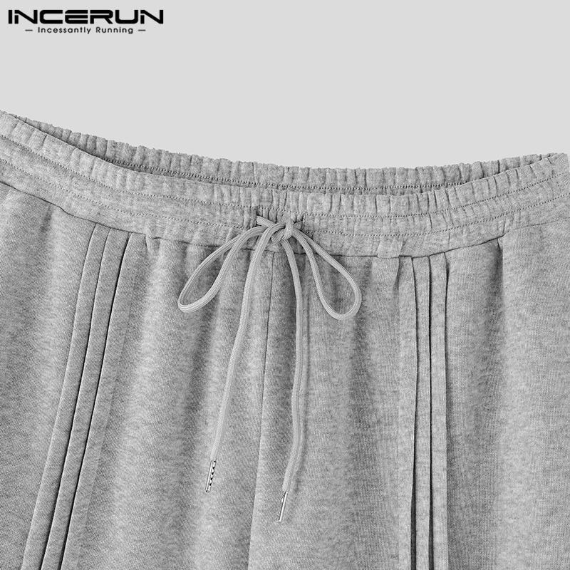 INCERUN Men Drawstring Elastic Waist Rumple Long Sweatpants Casual Loose Sport Trousers