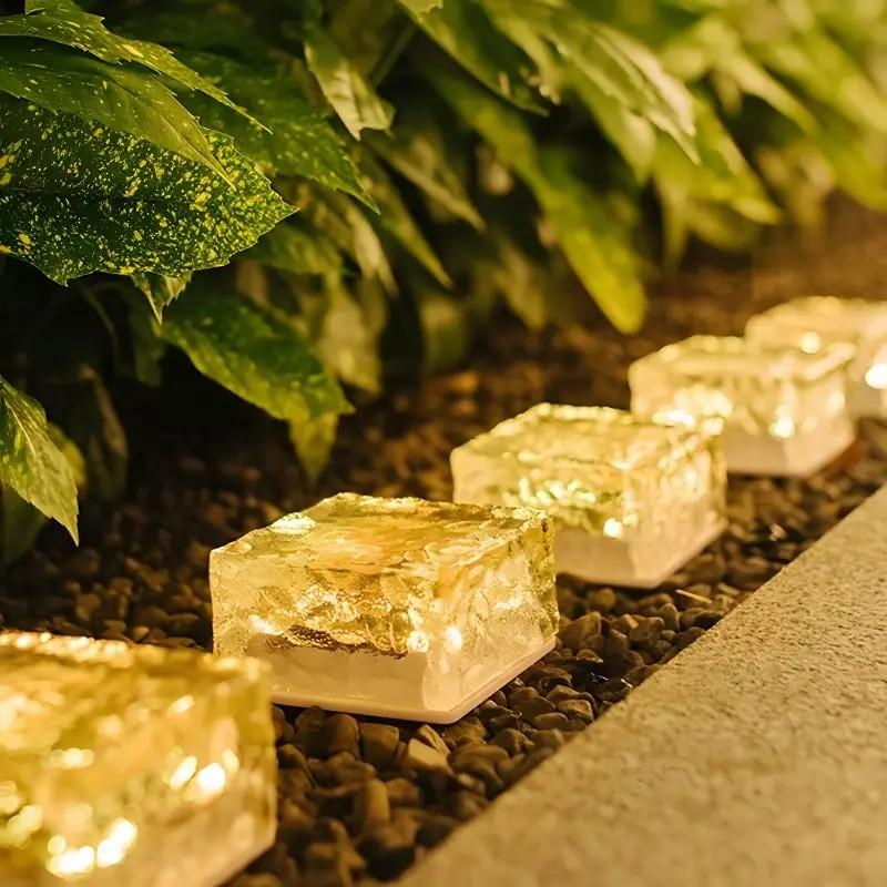 1PC Solar Ice Brick Lights IPX44 LED Paver Lights Outdoor Rock Brick Landscape Lamp for Garden Yard Pathway Patio Decor 4x4 Inch