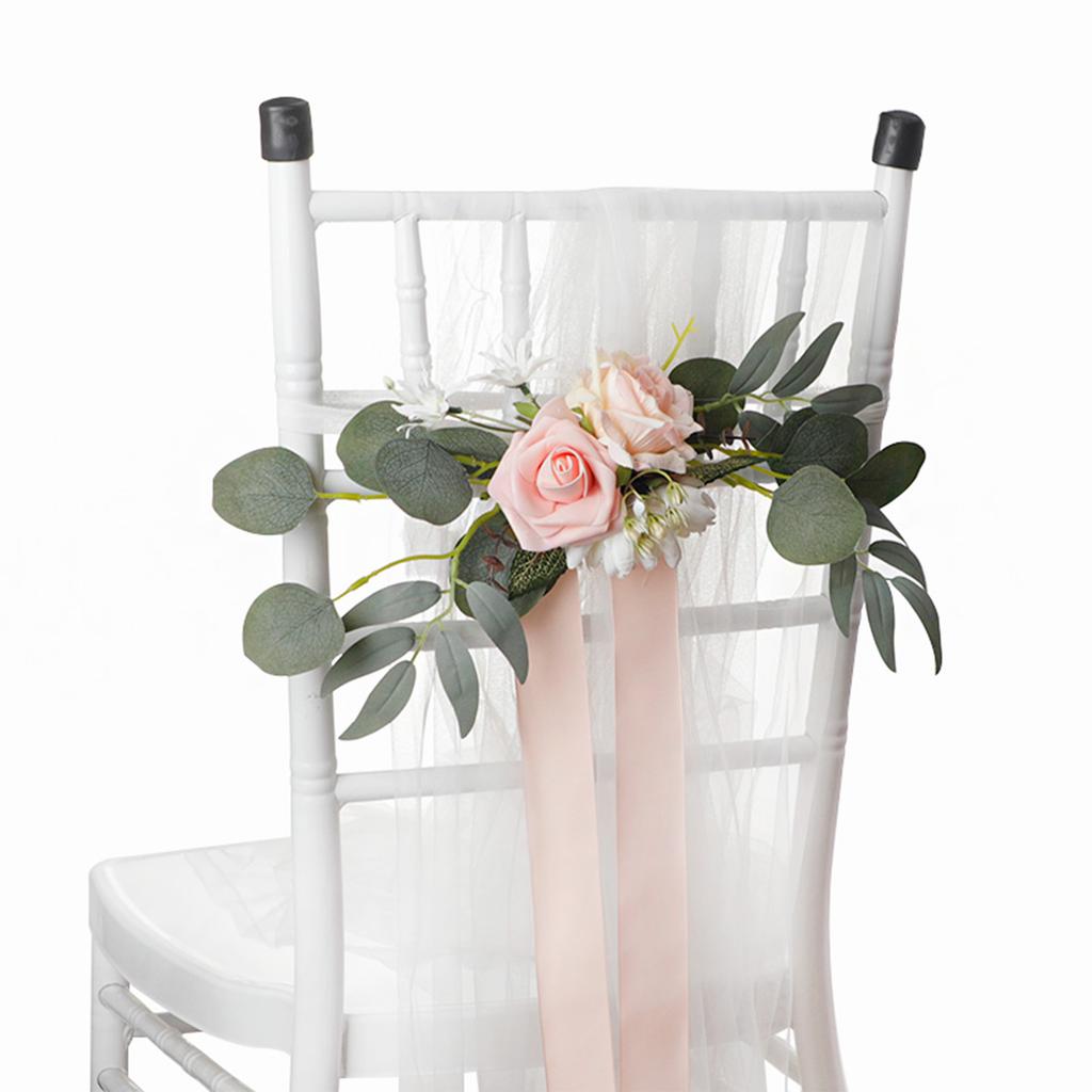 Chair Back Flower Reusable Artificial Rose Decoration for Outdoor Wedding Celebration Party Photography Pinkish