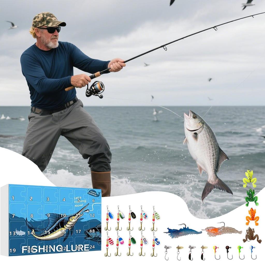 Fishing Calendar Advent Fishing Gear Tackle Set Tackle Box Toys For Countdown Dad Father Boys Men Teen Christmas Gifts