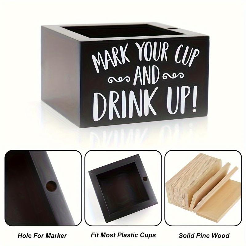 1PC Cup Holder - Wood Drink Dispenser with Marker Slot for Easy ID - Perfect for Coffee Shops - Fits Most Plastic Cups, Adds Decorative Flair
