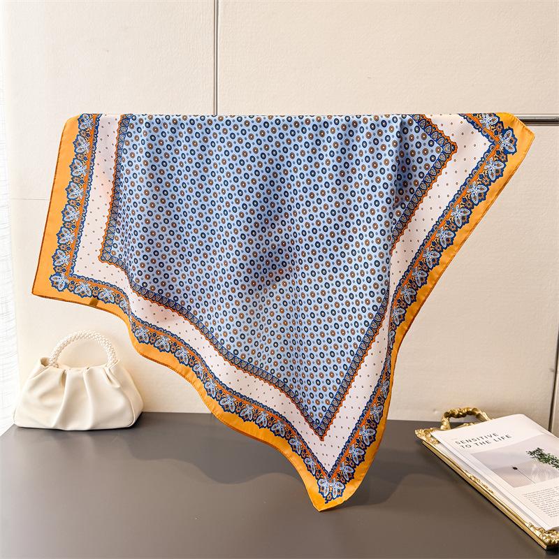French Retro Imitation Silk Printing Square Scarf Shawl Scarf High-end Neck Small Square Scarf Headscarf Silk Scarf Women