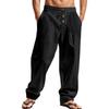 Men's Casual Breathable Pants Summer Solid Color Elastic Waist Button Trousers Loose Fitness Lightweight Wide Leg Beach Pants