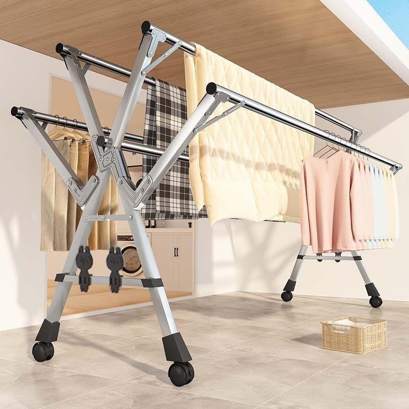Household Foldable Clothes Hanger Rack Balcony 5 Pole Extendable Clothes Drying Tool Stainless Steel Clothes Drying Rack