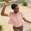 Women Tops Round Neck Short Sleeve Pure Color Pullover Tops Hollow Embroidery Mesh Yarn Loose Fit Casual Tops Daily Wear