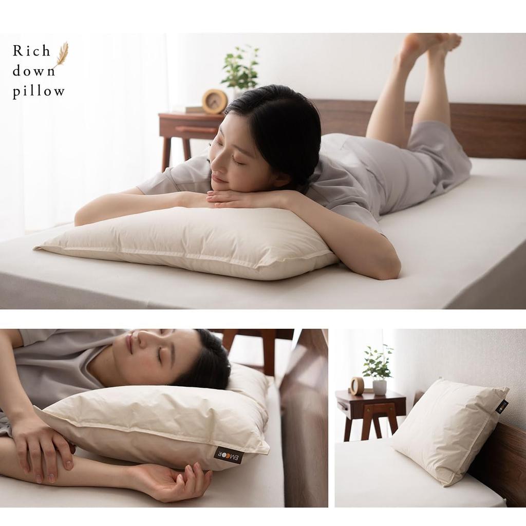 EMOOR Hotel-Quality Down Pillow "Rich Down Pillow" Approx. 43 X 63 Cm, Made In Japan