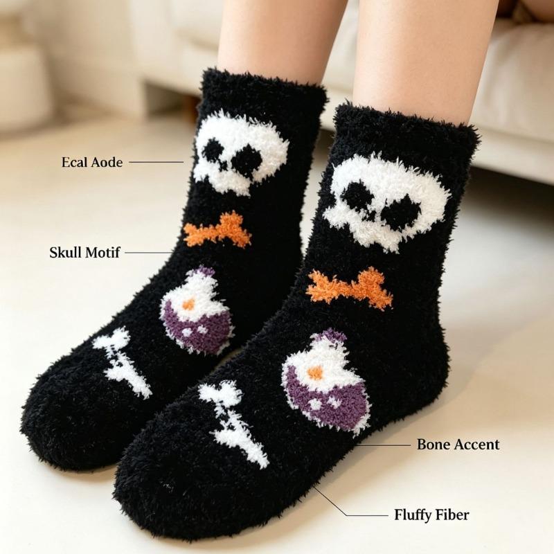 Halloween Coral Velvet Women's Socks Don't Shed Hair Cartoon Warm Middle Socks