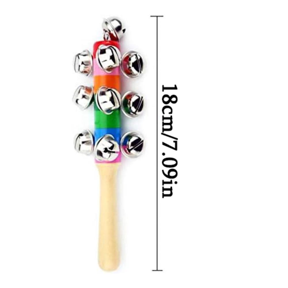6pcs Wooden Jingle Hand Bells Rainbow Handle Wooden Bells Jingle Stick Shaker Rattle Musical Toys