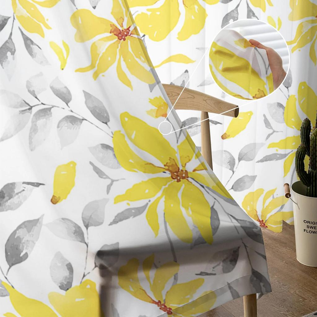 Akvarel Žluté květy Abstraktní Čirý voál Závěsy do oken Tylové Závěsy Obývací pokoj Dekorace na balkón Závěsy