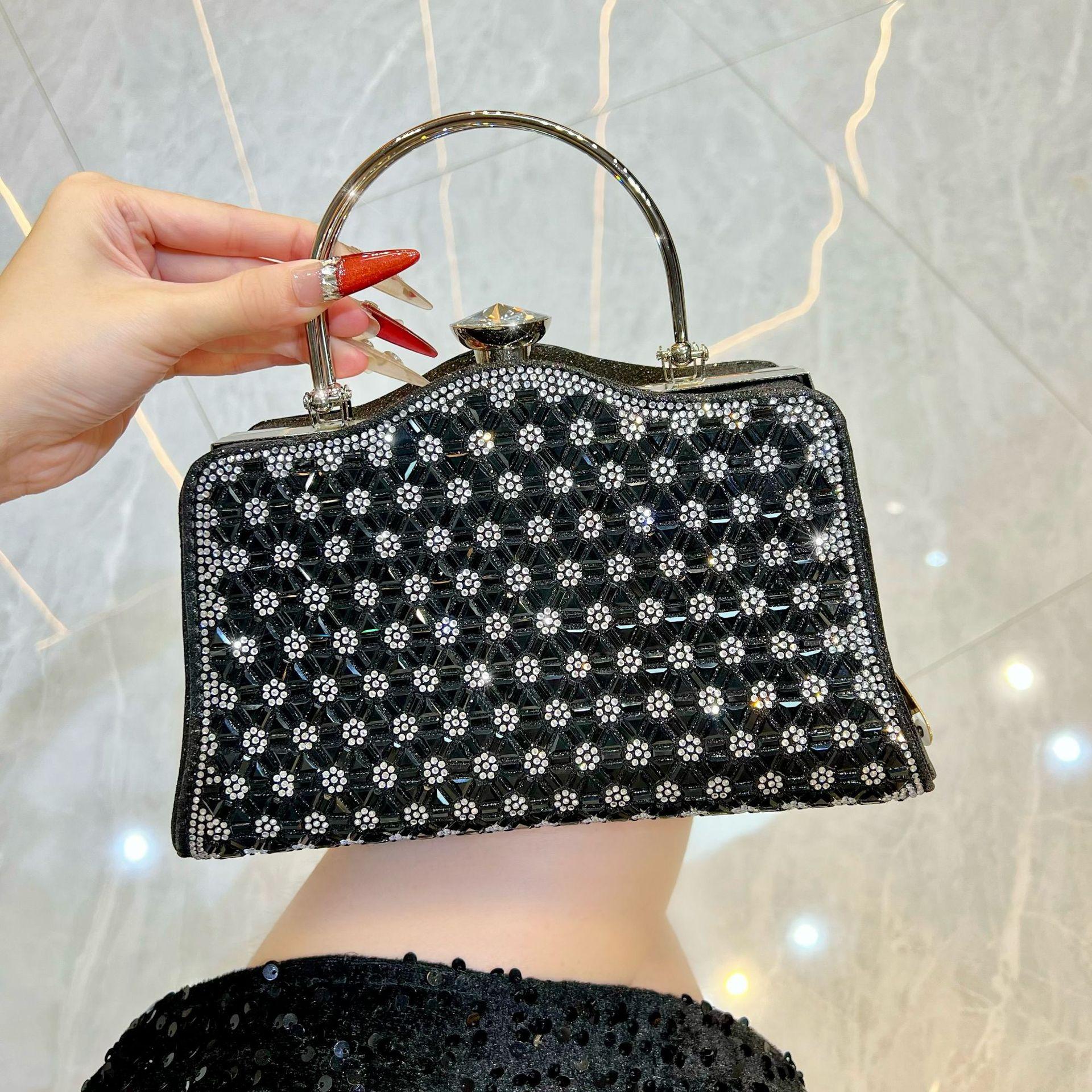

New cheongsam dinner bag rhinestone handbag chain messenger bag women s handbag fashion dress bag чёрный