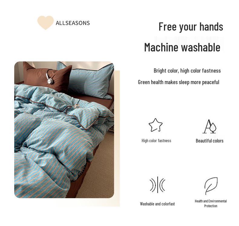 Premium Washed Cotton Bedding Set - 2026 Edition, Luxurious All-Season Four-Piece with Shell Edge Design
