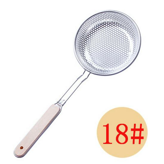Stainless Steel Skimmer with Wooden Handle - Oil Filter, Mesh Separator, and Hot Pot Strainer for Dumplings and Noodles.