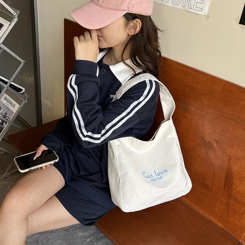 Korean Versatile Cloth Bag Women's 2025 New Casual Letter Large Capacity Shoulder Messenger Bag Tote Bag Simple Women's Bag