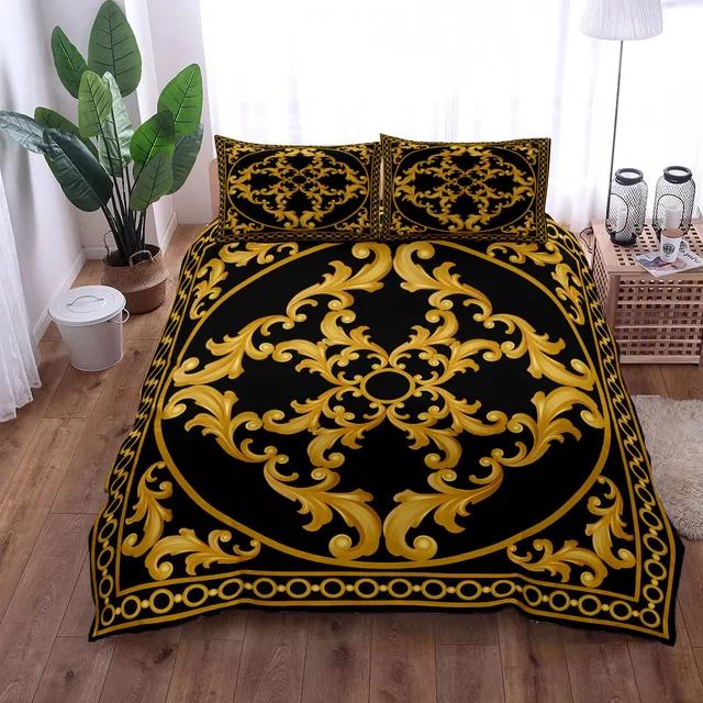 Luxury Baroque Pattern Bedding Set Golden Duvet Cover Set Twin Double Queen King Size Comforter Cover Set for Gift Bed Linen