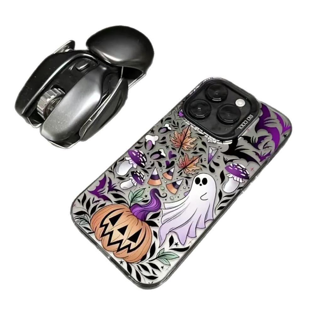 Silver Pumpkin Ghost Halloween Case for Apple iPhone 17/16/15 Pro, 14 Pro Max, 13/12.