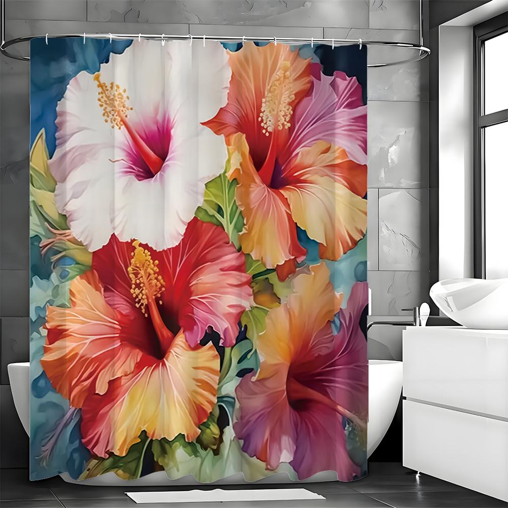 Colorful Flower Shower Curtain, Bathroom Decorative Shower Curtain, Waterproof Shower Curtain with Hooks