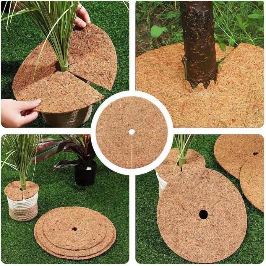 20/30/45/60Cm 4Pcs Natural Coco Coir Fiber Tree Mulch Ring Protector Organic Mat For Indoor Outdoor Disc Plant Cover Flower Pot